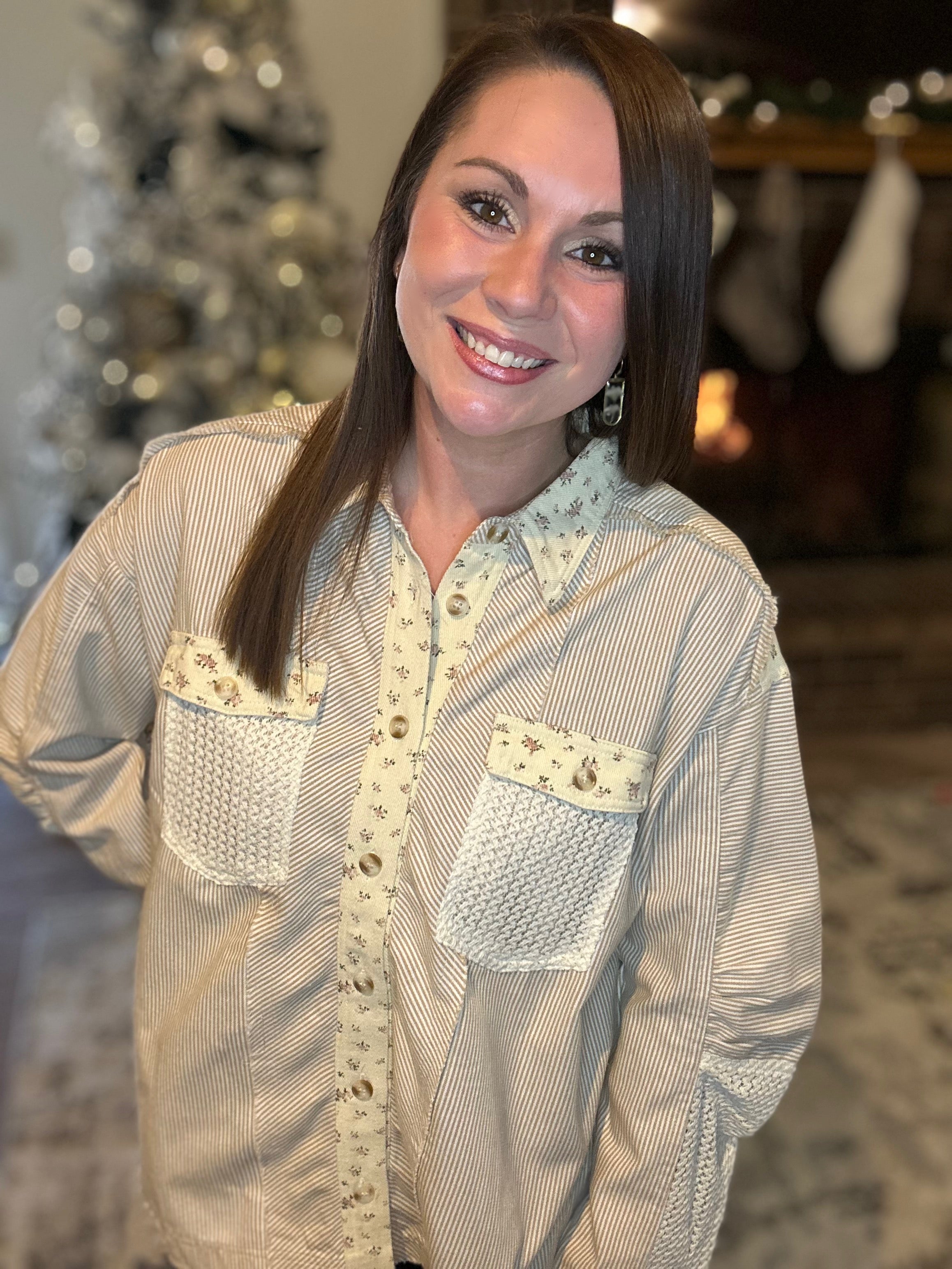 Floral Stripe Contrast Shacket