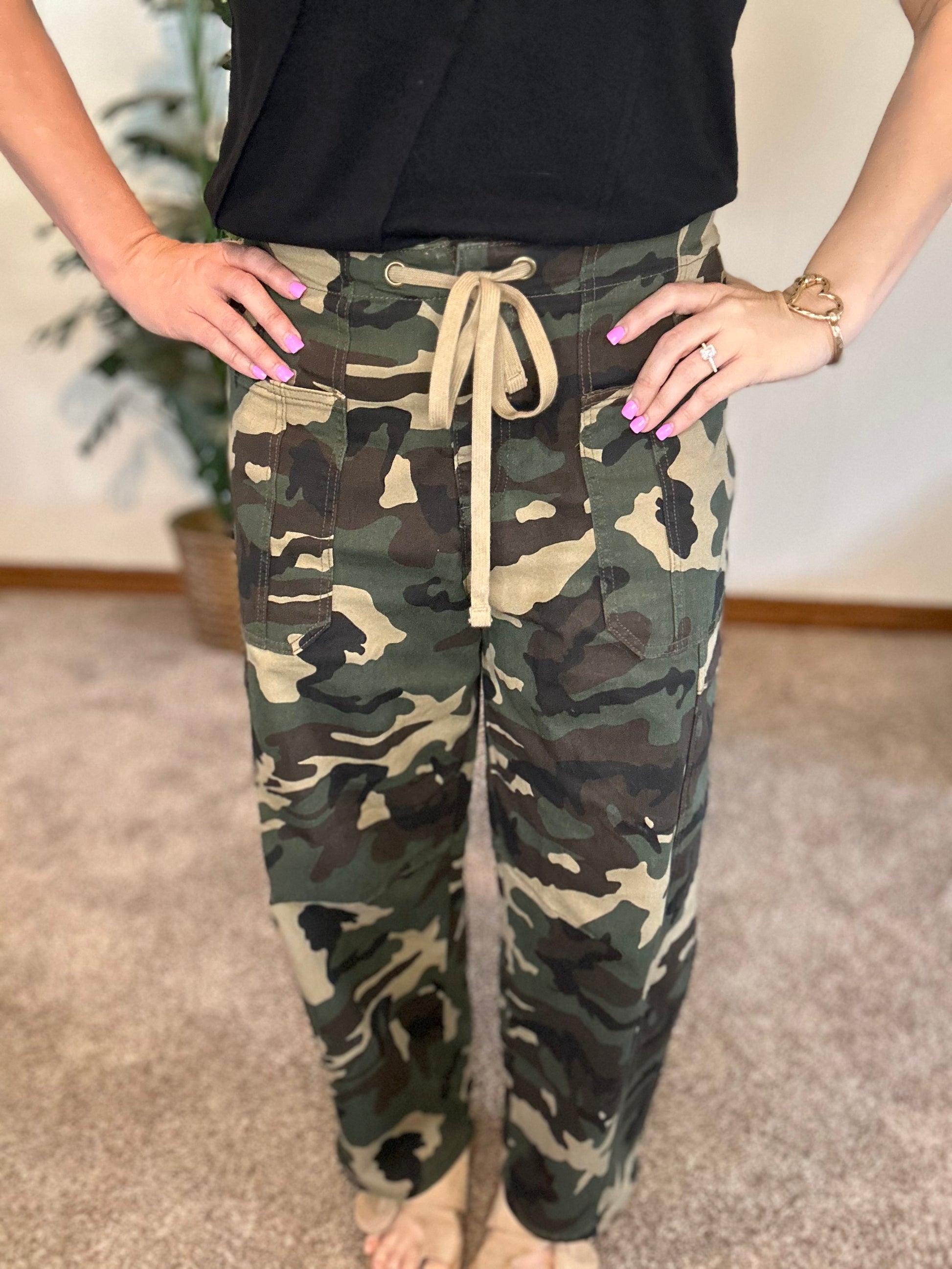 Camo Mid Rise Barrel Pants