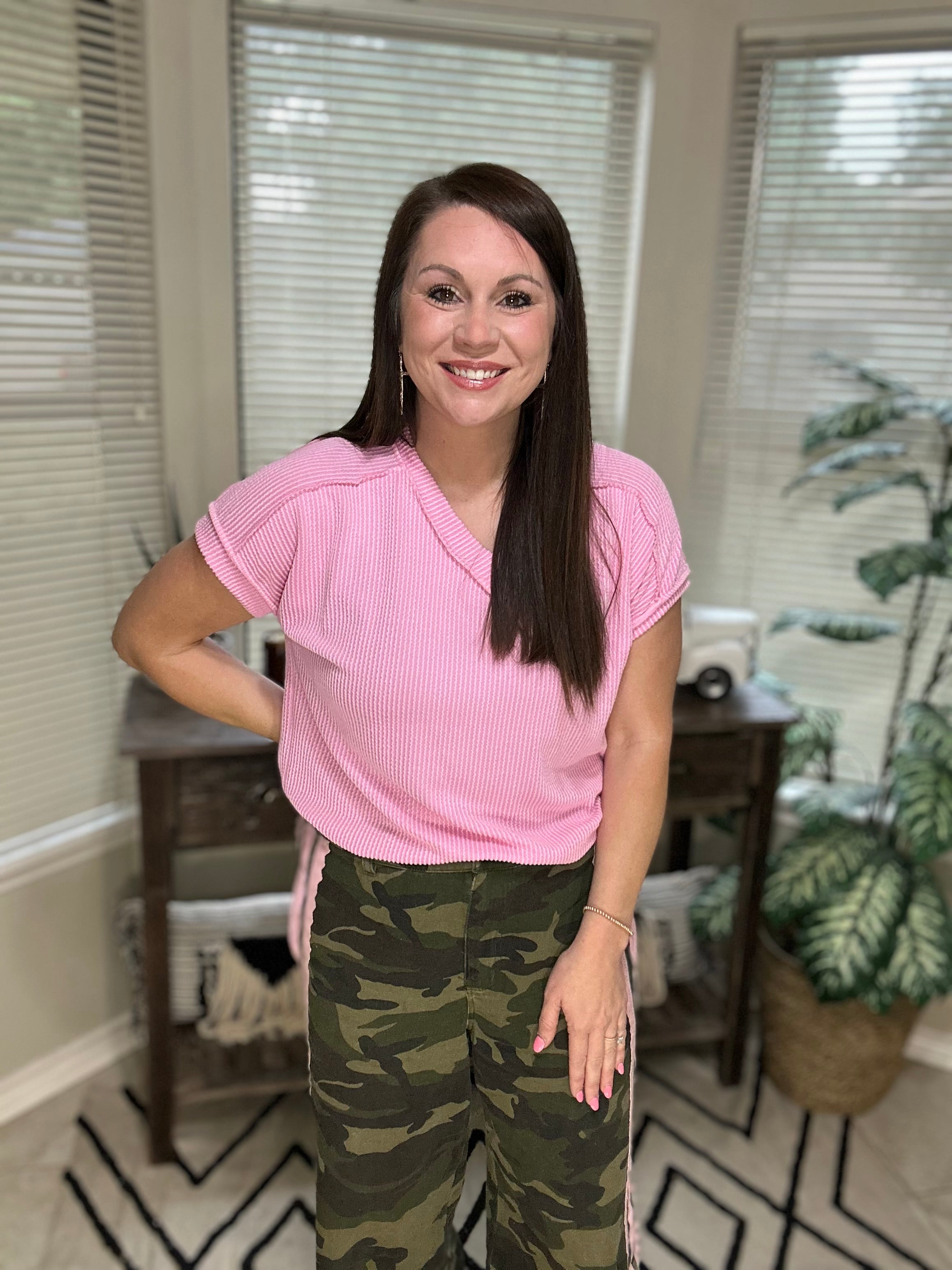 Blush Twist V-neck Top