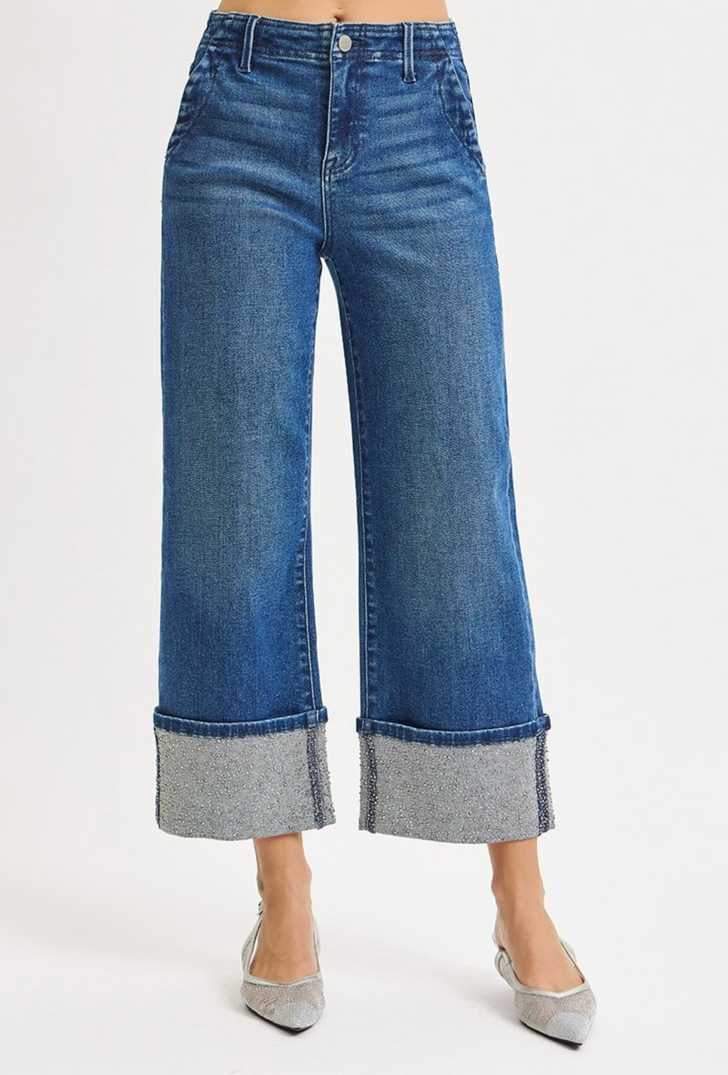 Rhinestone Cuffed Jeans