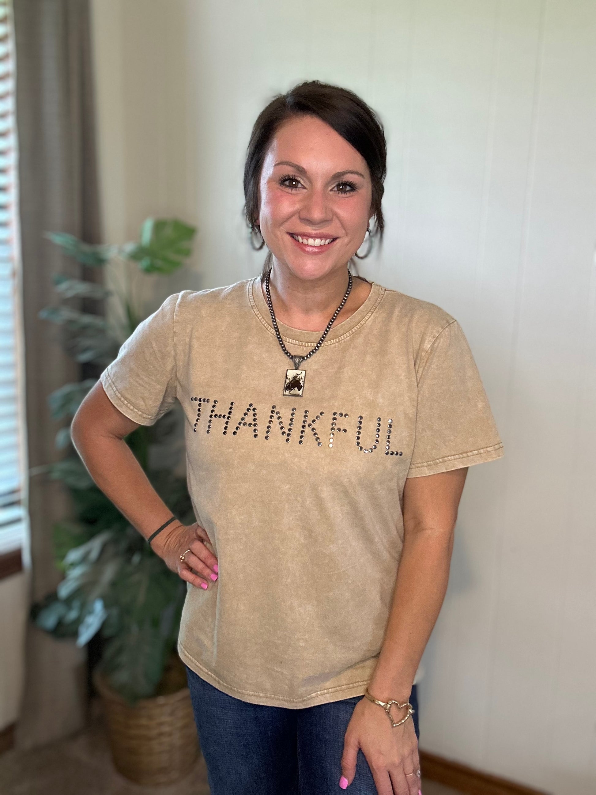 Thankful Acid Washed Stud T-shirt