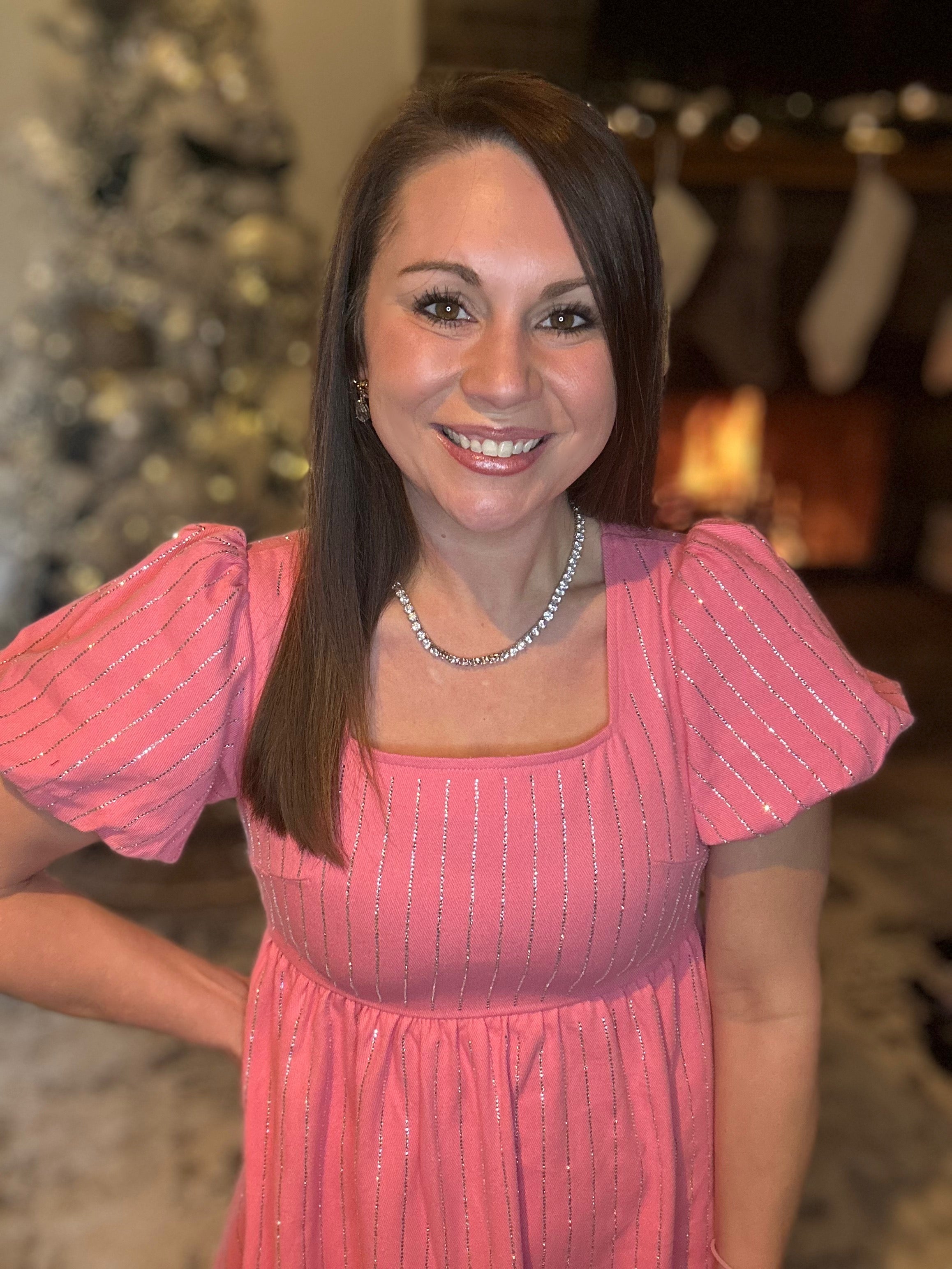 Pink Rhinestone Denim Dress