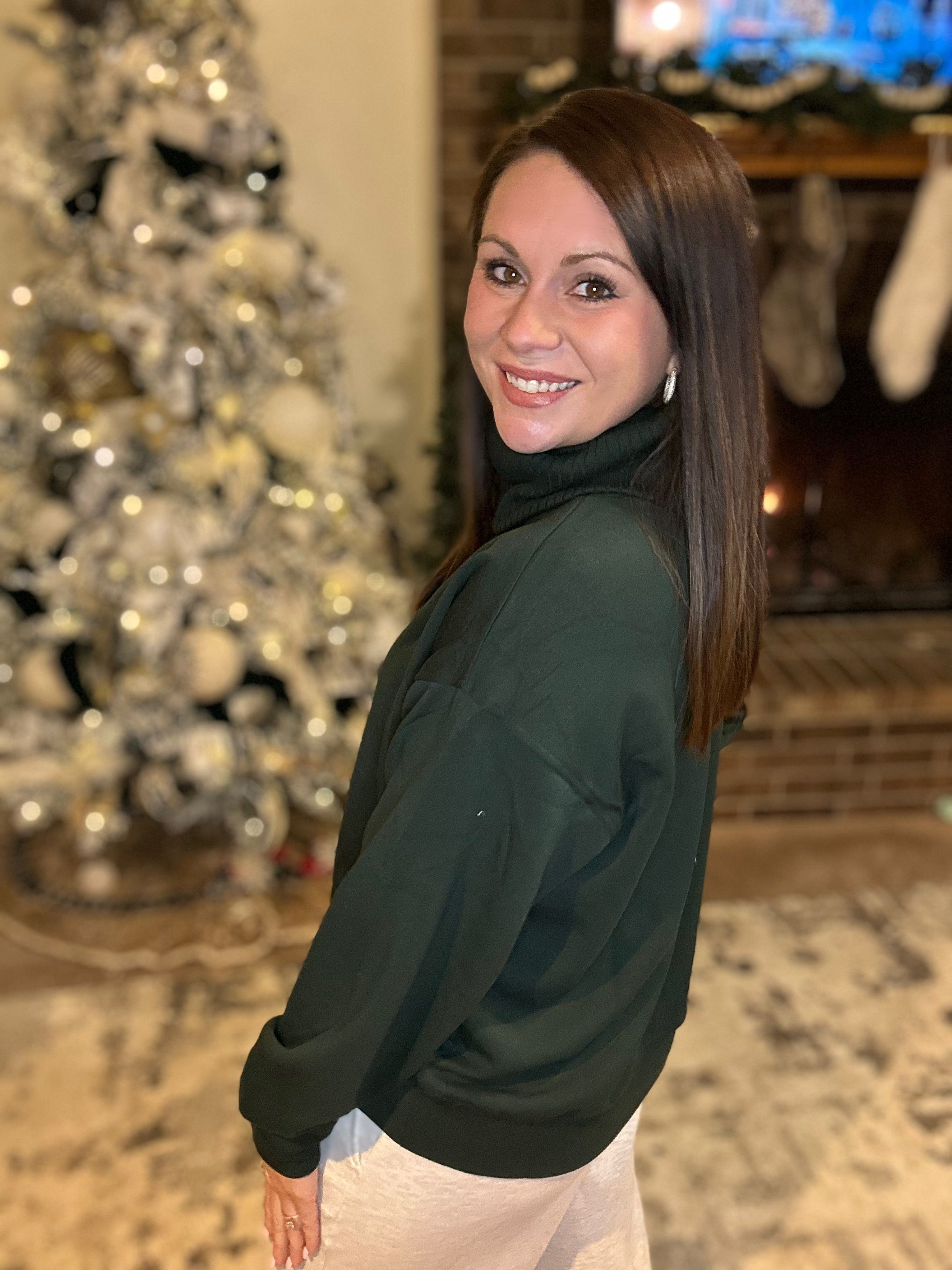 Luxe V-Neck Pine Turtleneck