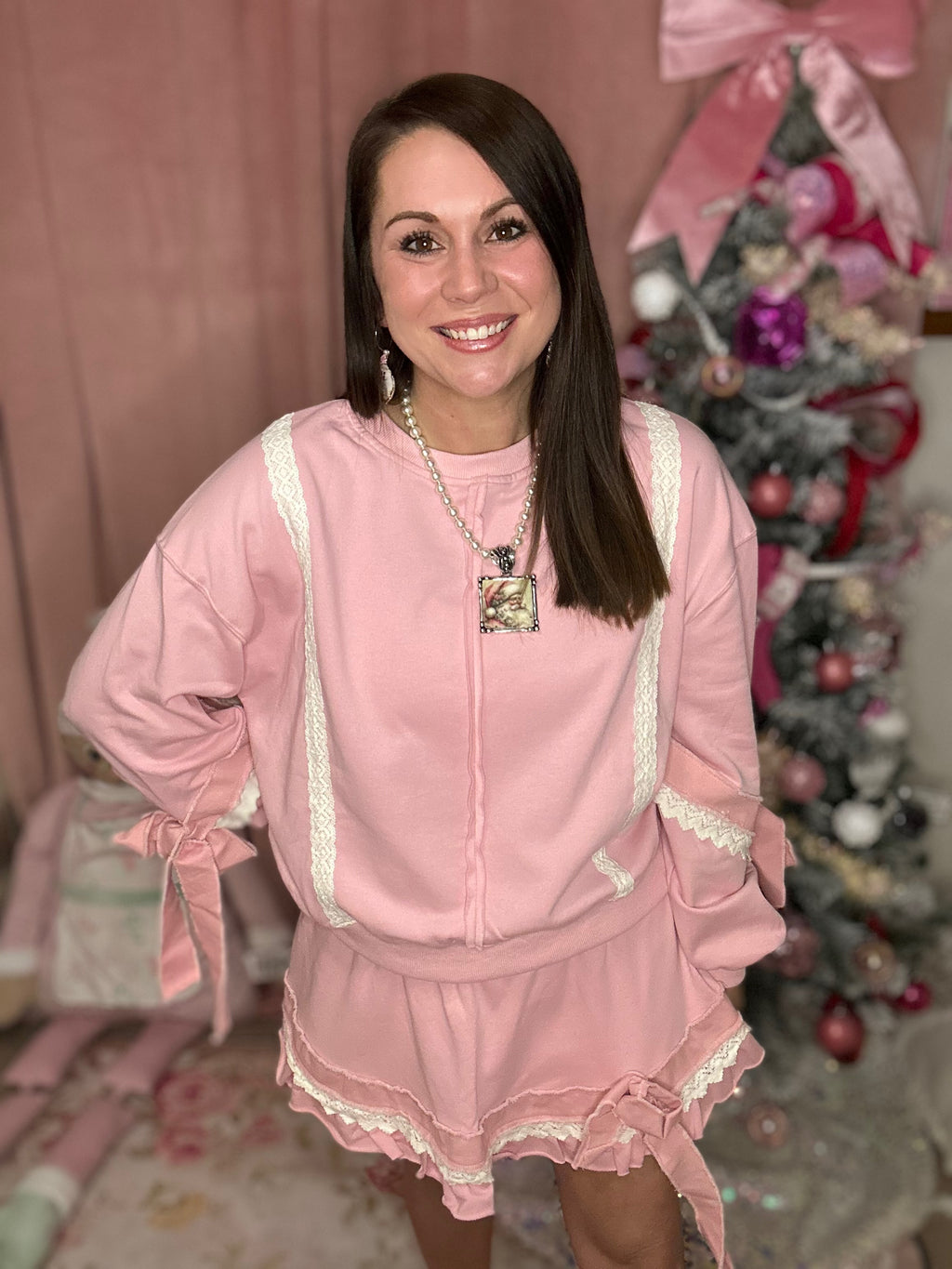 Lace Ribbon Sweat Set