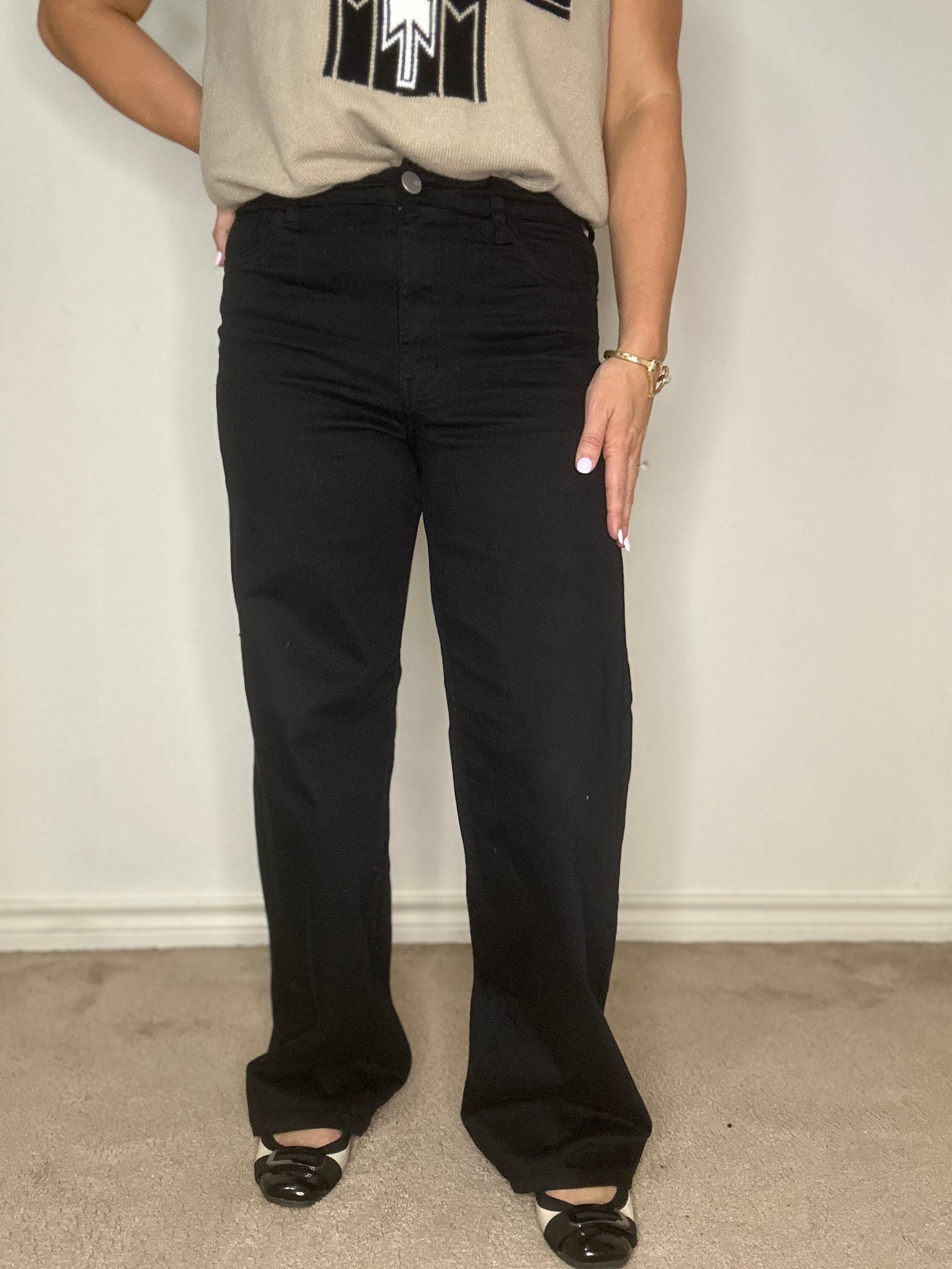 Black Stretchy Wide Leg Jeans