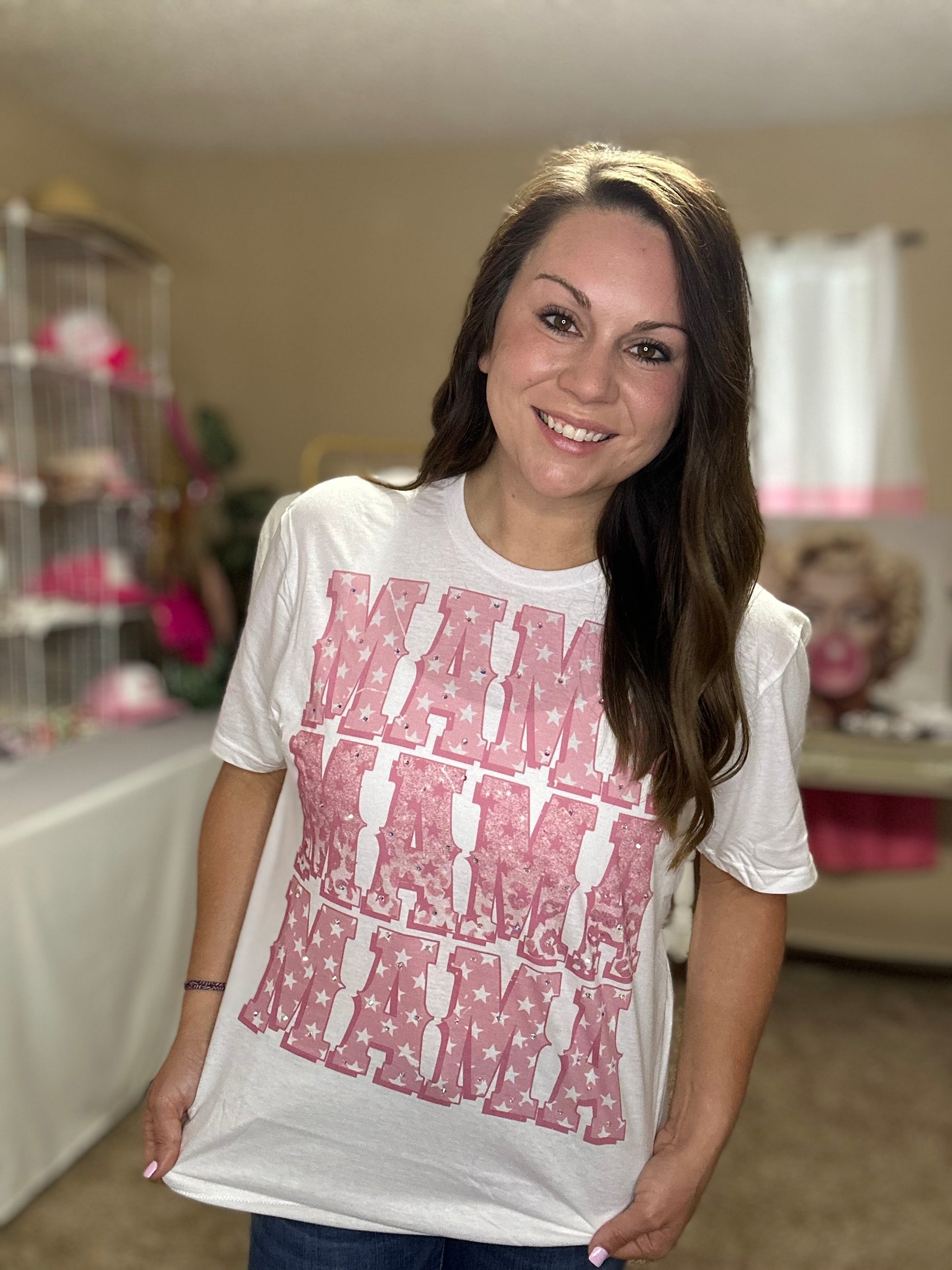 Pink Mama, Mama, Mama Rhinestones T-Shirt