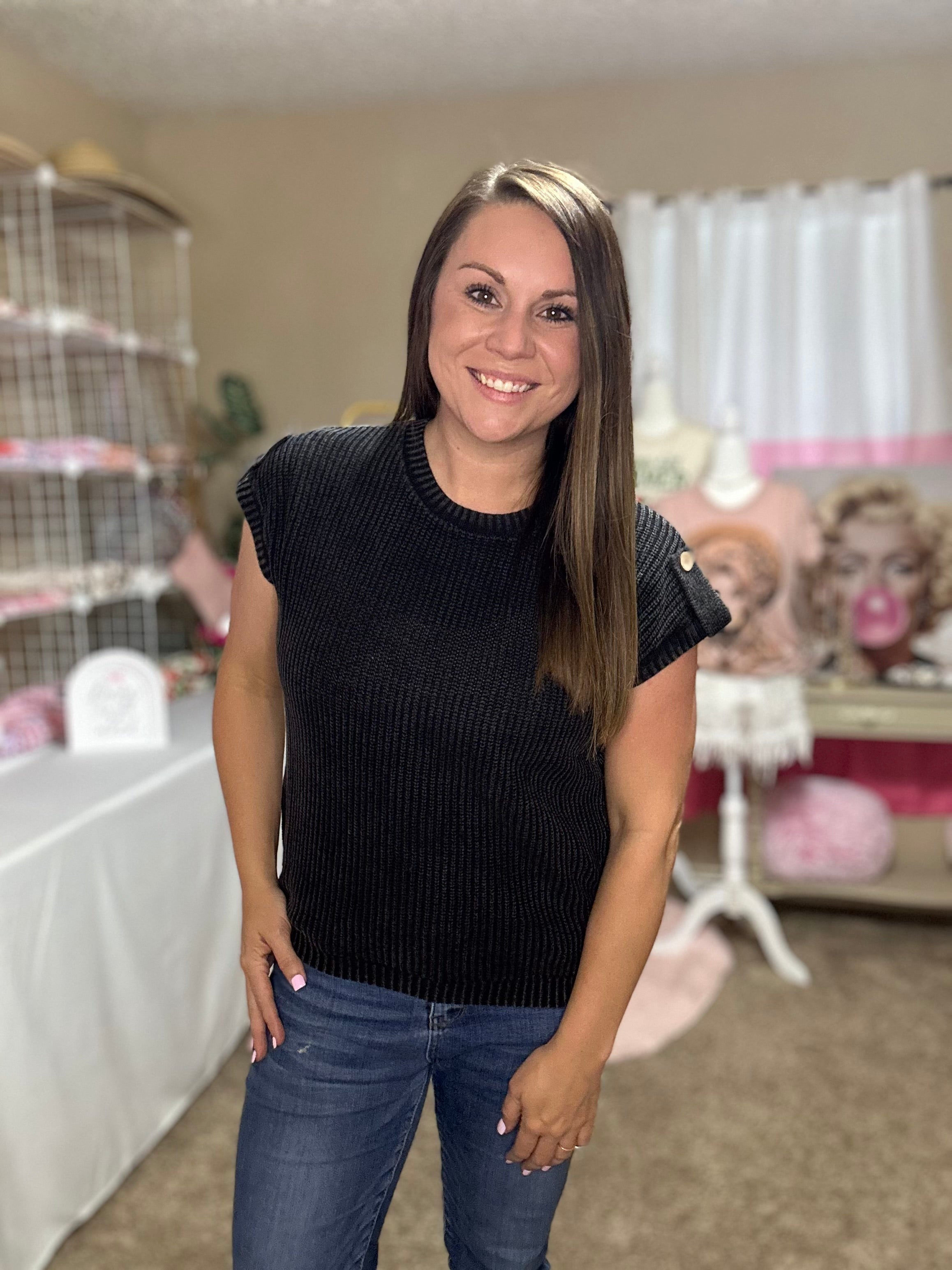 Black Washed Pullover Sweater (Plus)