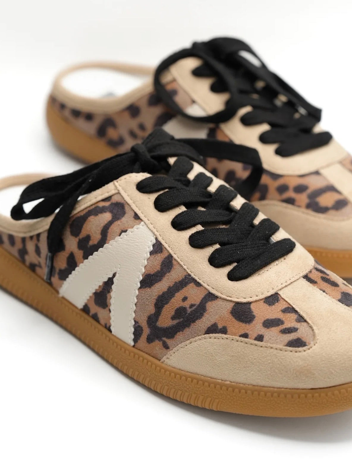 Leopard Print Slip On Sneaker Mule with Suede Trim