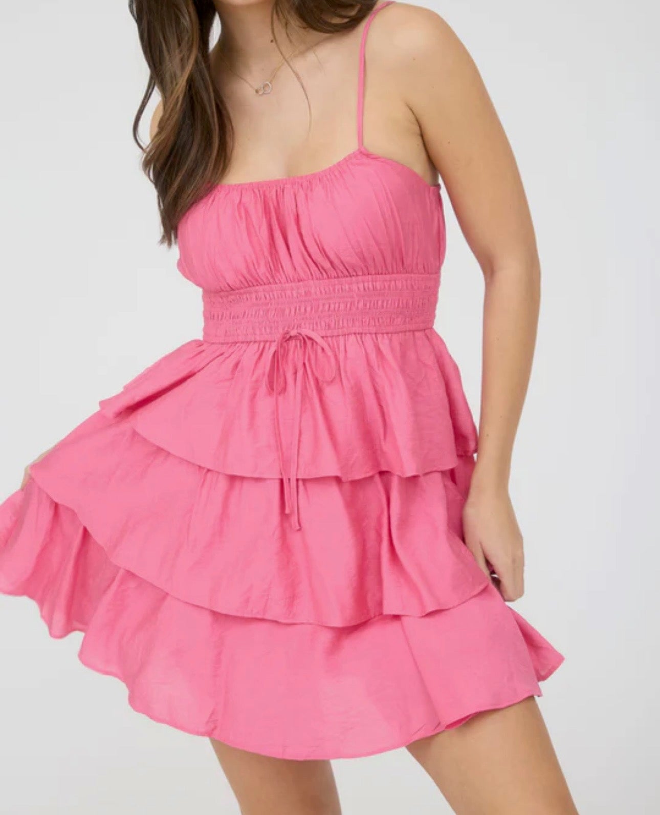 Ruffled Tiered Spaghetti Strap Mini Dress