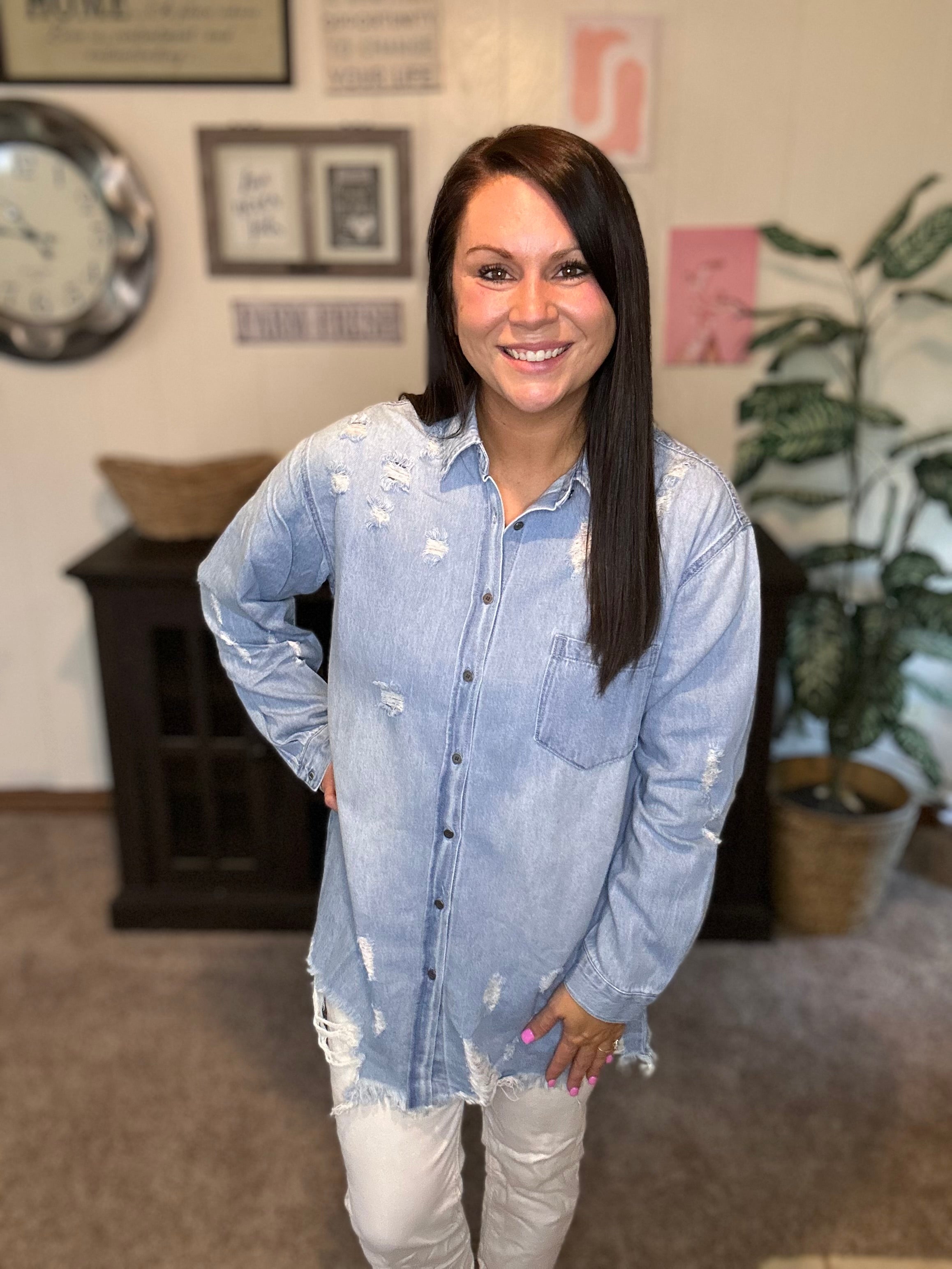 Distressed Relaxed Denim Top