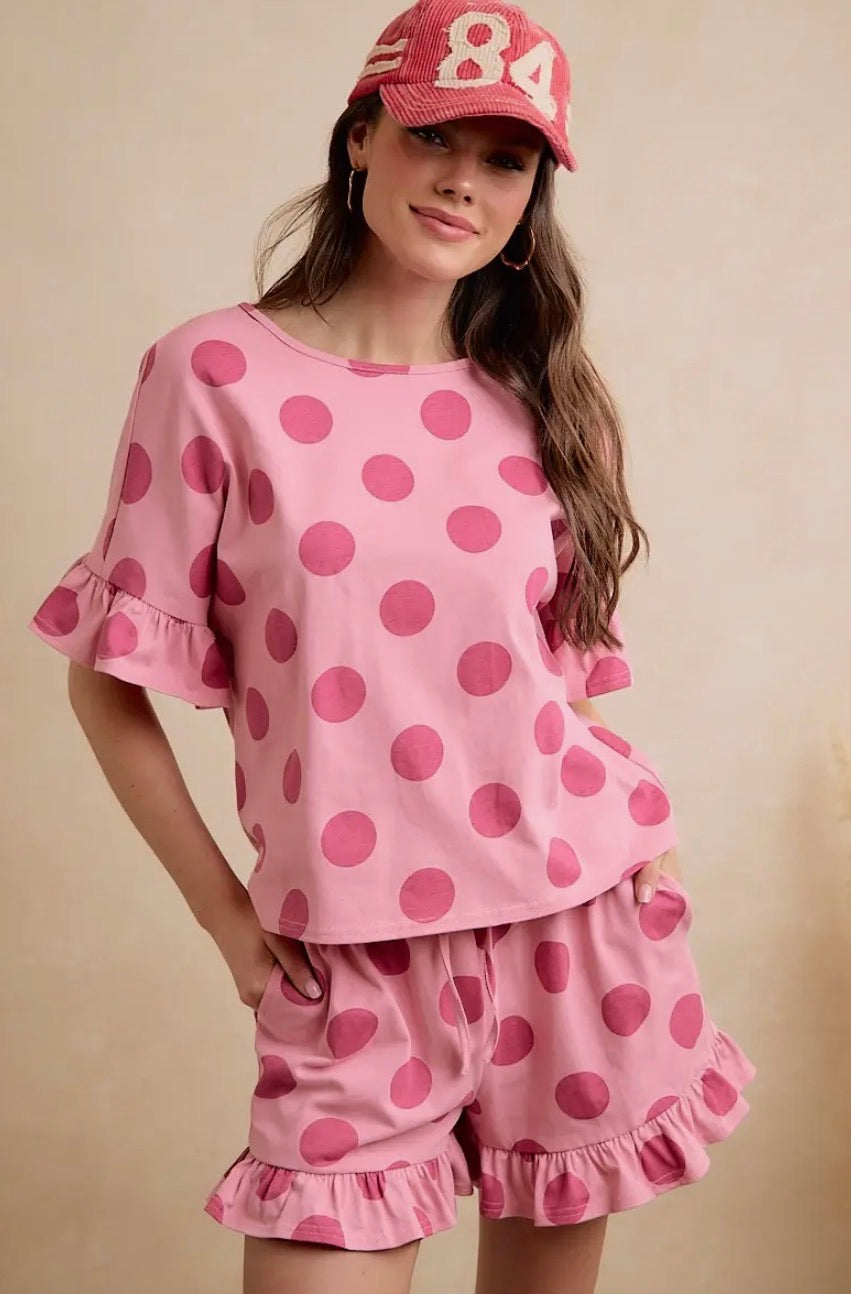 Polka Dots Ruffled 2Pc Short Set