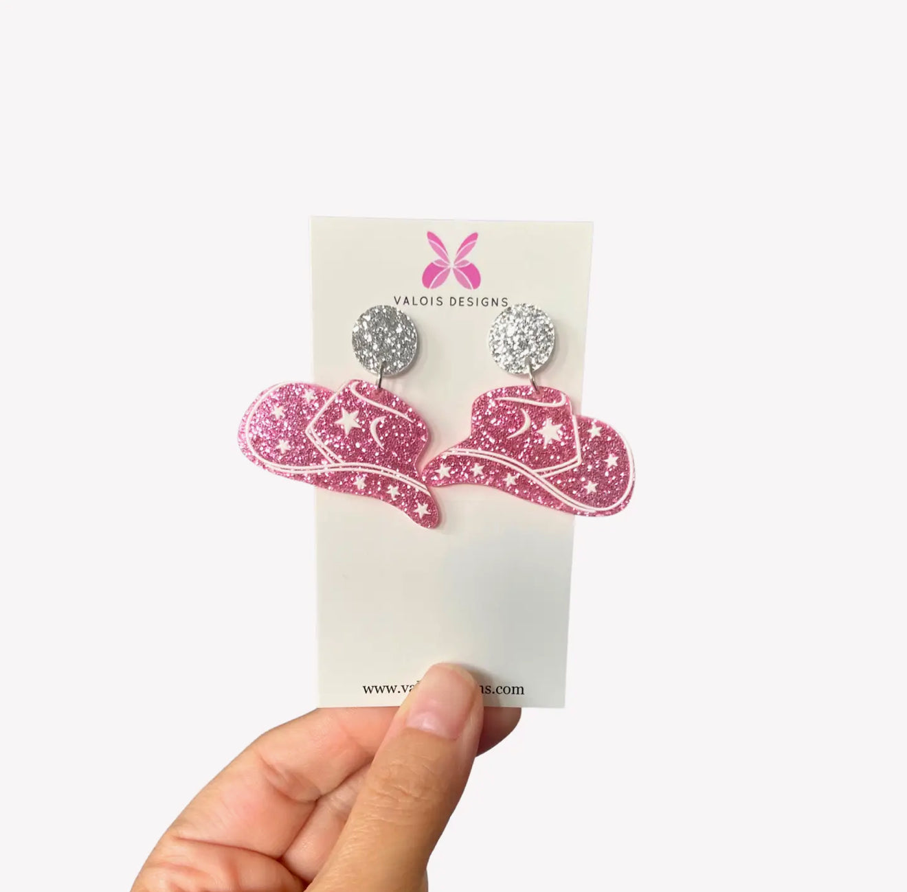 Pink Glitter Cowgirl Hat Earrings