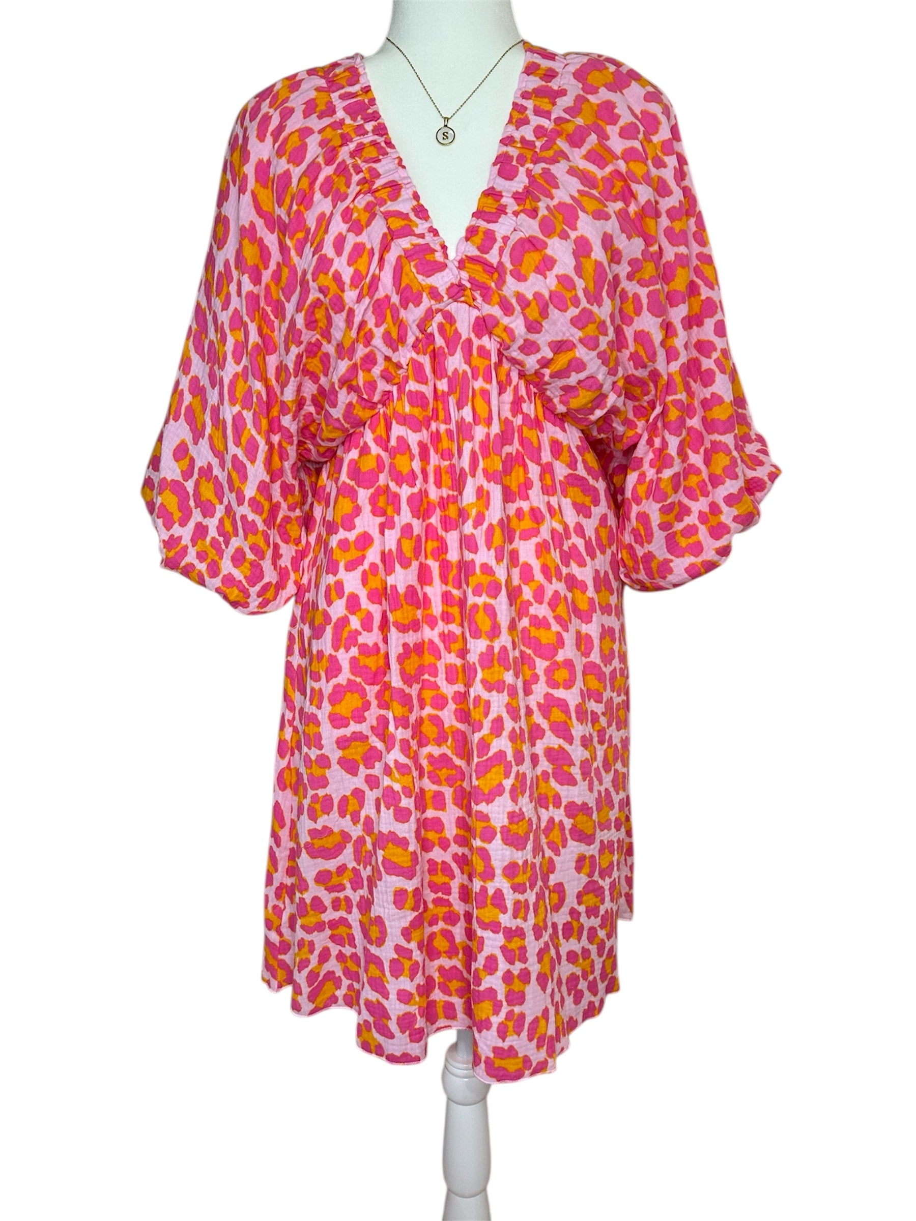 Leopard Print Dress Hot Pink, Orange and Yellow