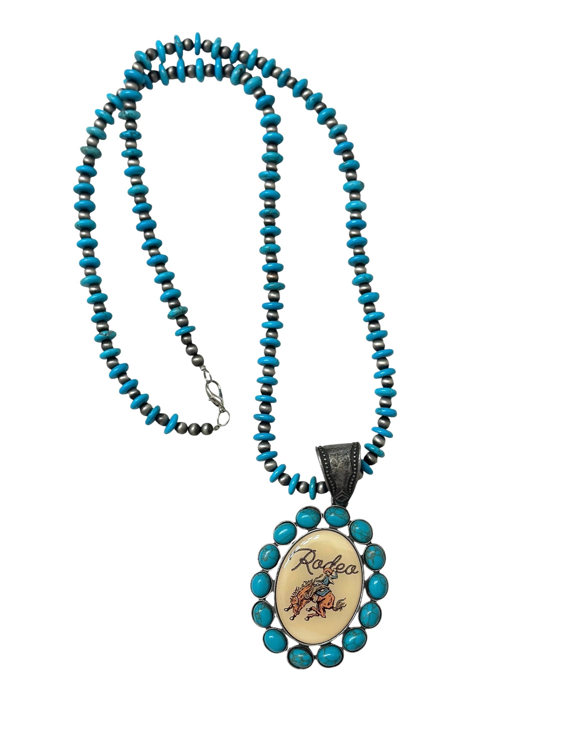 Turquoise and Silver Beaded Rodeo Pentant