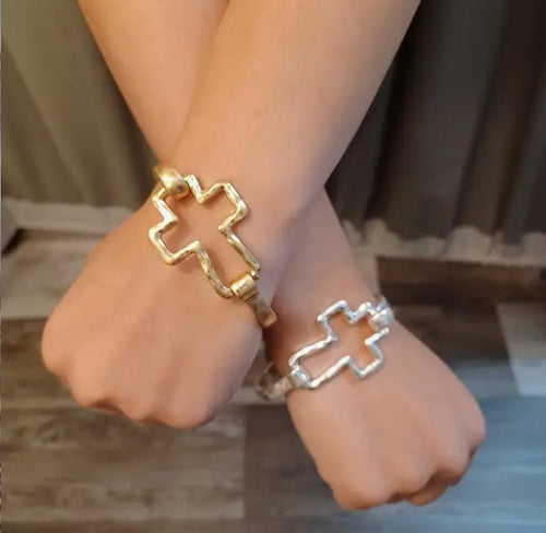 Beautiful Cross Cuff Bracelet Gold or Silver